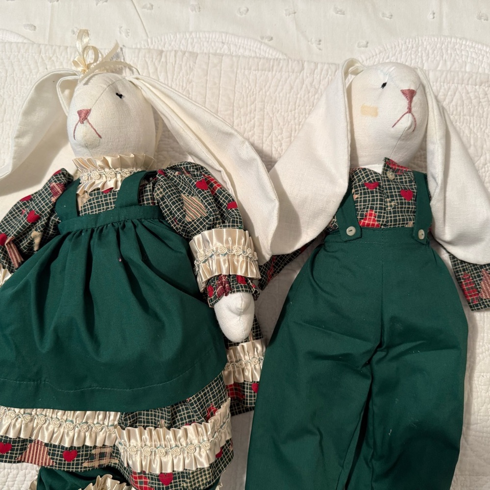 Green and White Bunny Dolls